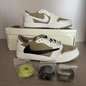Jordan 1 Retro Low Golf Travis Scott Neutral Olive Womnes Sneakers